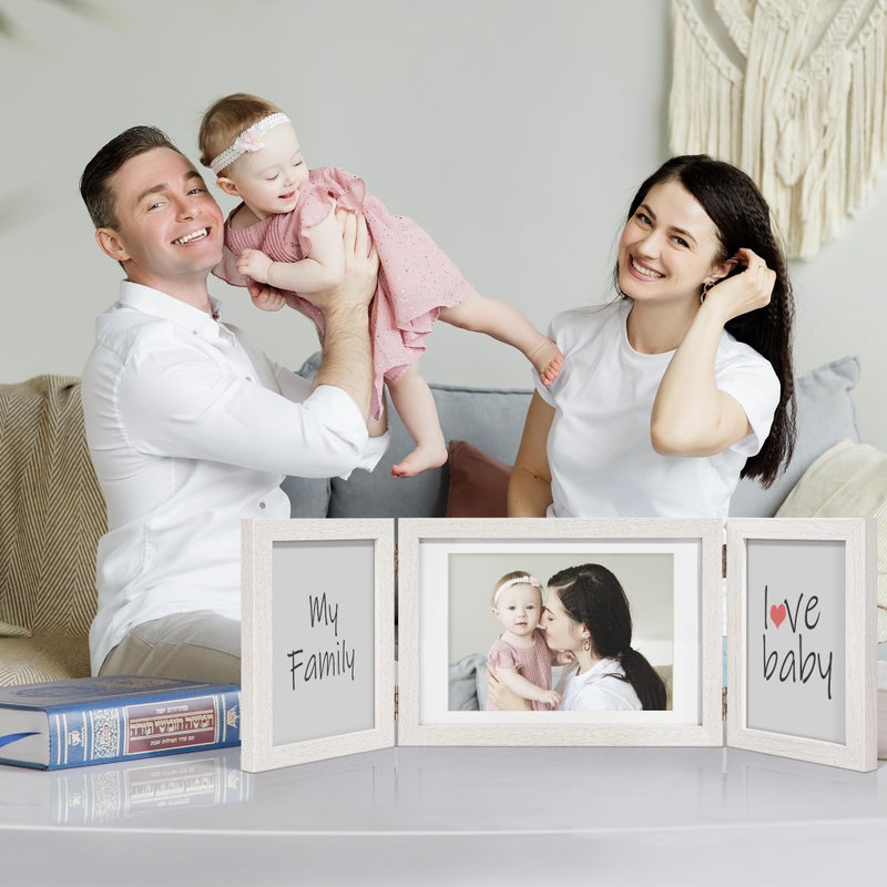 Afuly 3 Picture Frame 5x7 4x6 Triple Hinged Picture Frames White Folding Photo Frames Collage 3 Opening for Tabletop Desk Display Unique Gifts for Christmas Women Mom Couple Family, 2 * 4x6+1 * 5x7 - Image 2